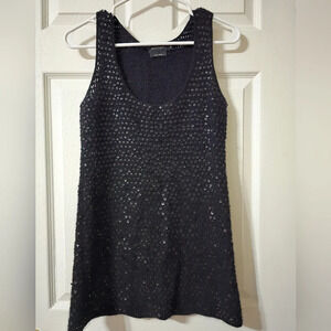 Womyn Lambs Wool & Angora Rabbit Hair Black Knit Sweater Tunic w/ Sequins, EUC!